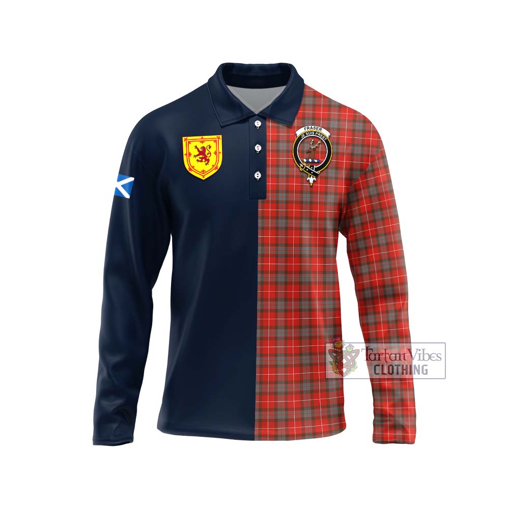 Tartan Vibes Clothing Fraser Weathered Tartan Long Sleeve Polo Shirt with Scottish Lion Royal Arm Half Style