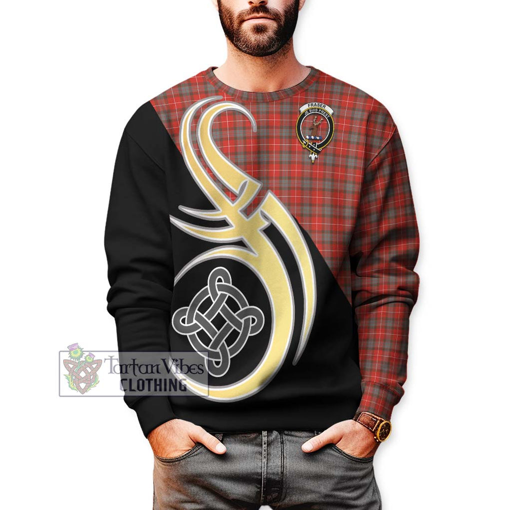 Fraser Weathered Tartan Sweatshirt with Family Crest and Celtic Symbol Style Unisex - Tartan Vibes Clothing