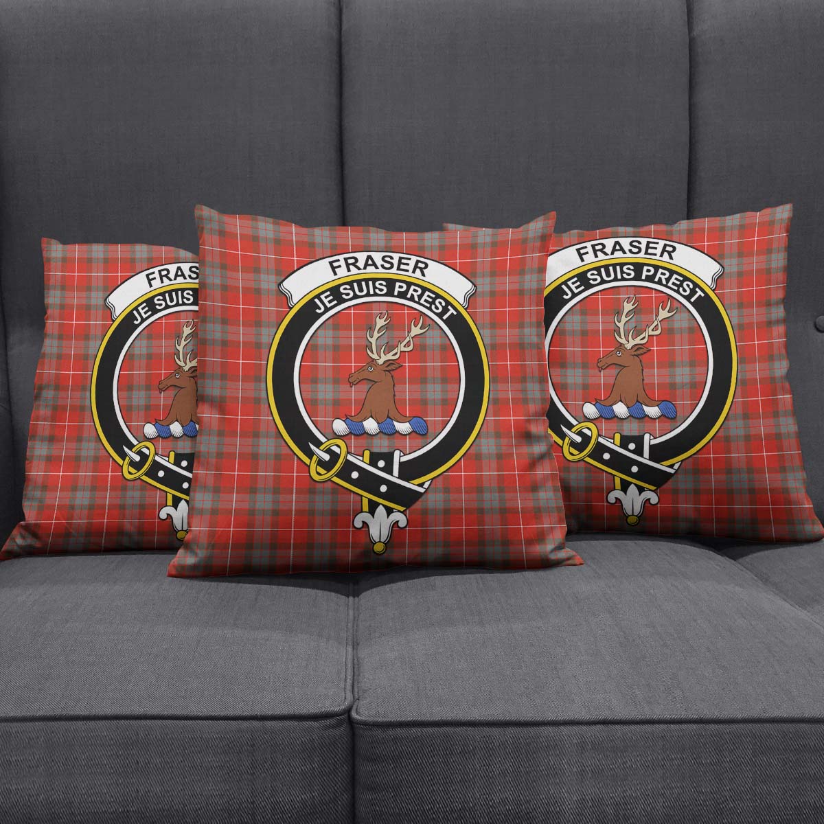 Fraser Weathered Tartan Pillow Cover with Family Crest Square Pillow Cover - Tartanvibesclothing