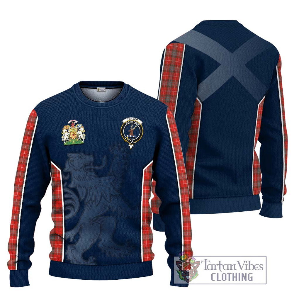 Fraser Weathered Tartan Knitted Sweater with Family Crest and Lion Rampant Vibes Sport Style Unisex - Tartan Vibes Clothing