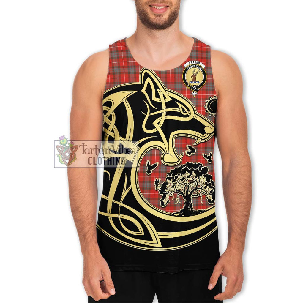 Fraser Weathered Tartan Men's Tank Top with Family Crest Celtic Wolf Style Men - Tartan Vibes Clothing