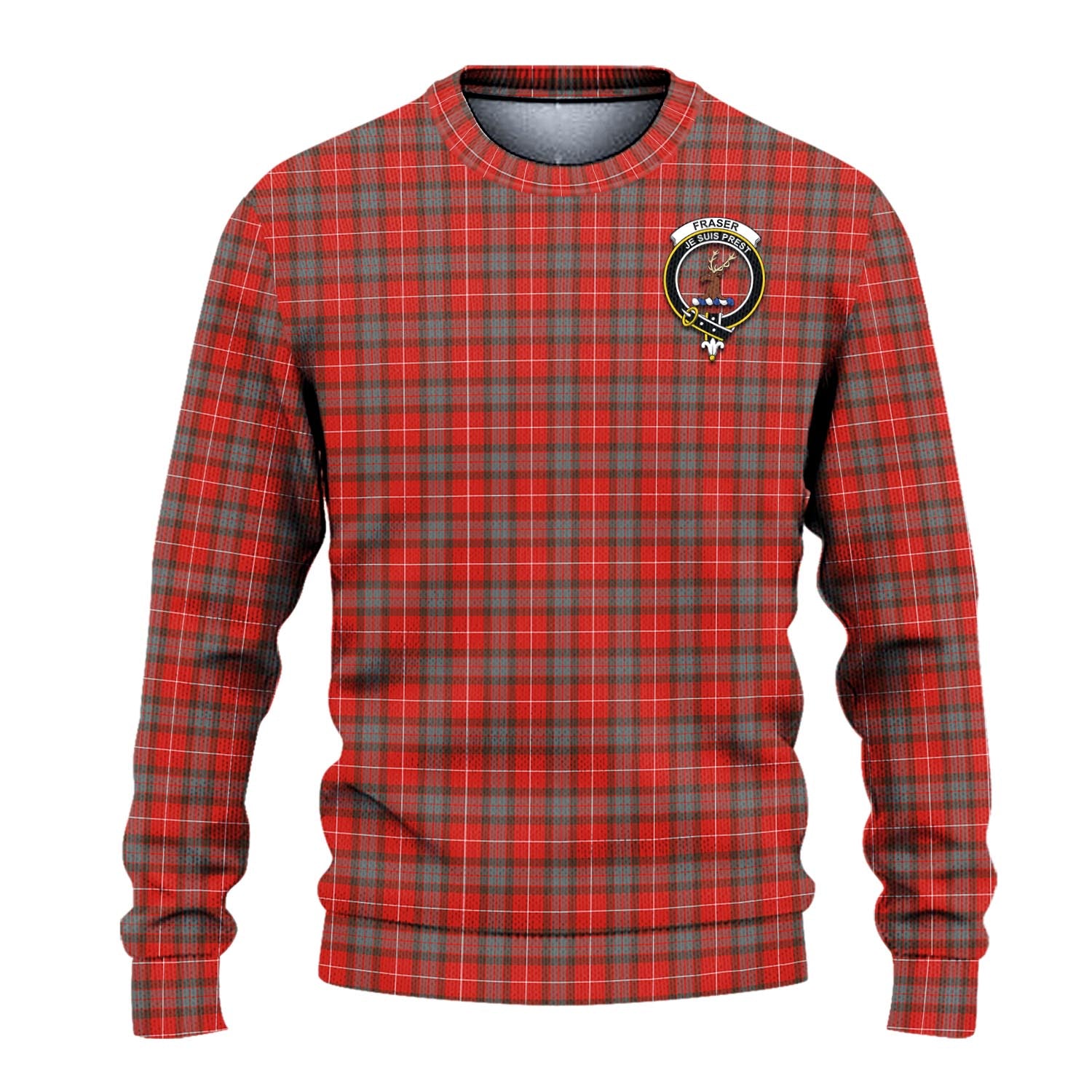 Fraser Weathered Tartan Knitted Sweater with Family Crest - Tartanvibesclothing