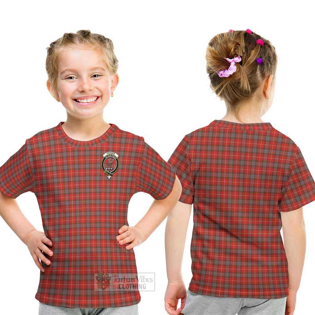 Fraser Weathered Tartan Kid T-Shirt with Family Crest - Tartanvibesclothing Shop