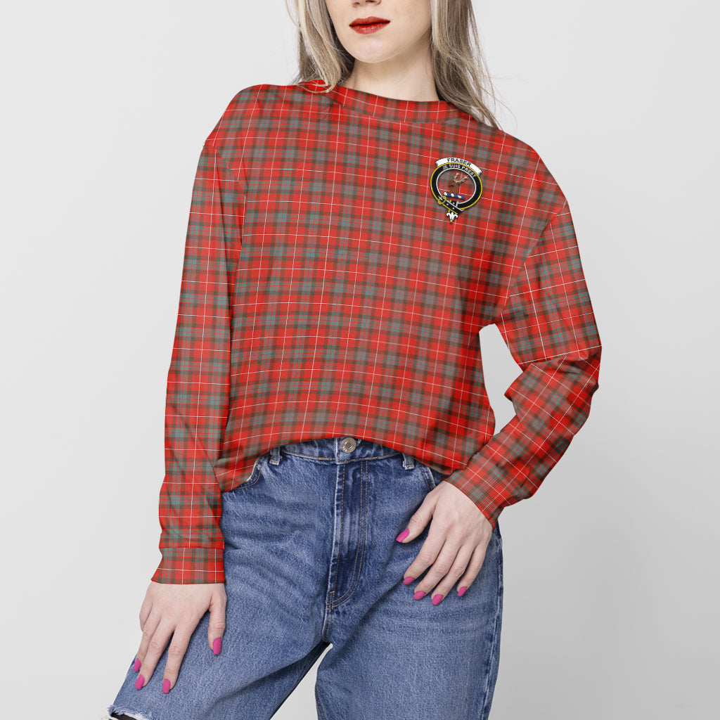 Fraser Weathered Tartan Sweatshirt with Family Crest - Tartan Vibes Clothing