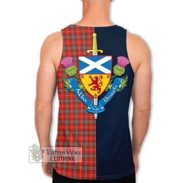 Fraser Weathered Tartan Men's Tank Top Alba with Scottish Lion Royal Arm Half Style