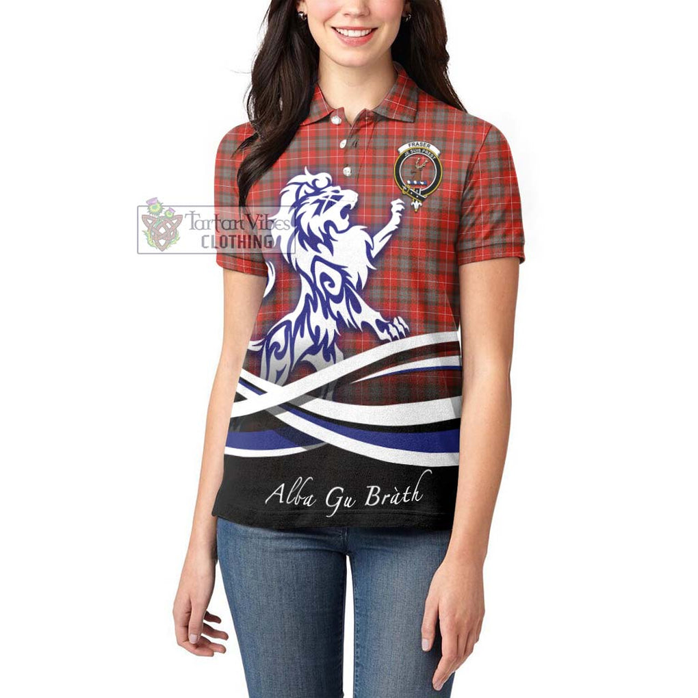 Fraser Weathered Tartan Women's Polo Shirt with Alba Gu Brath Regal Lion Emblem - Tartanvibesclothing Shop