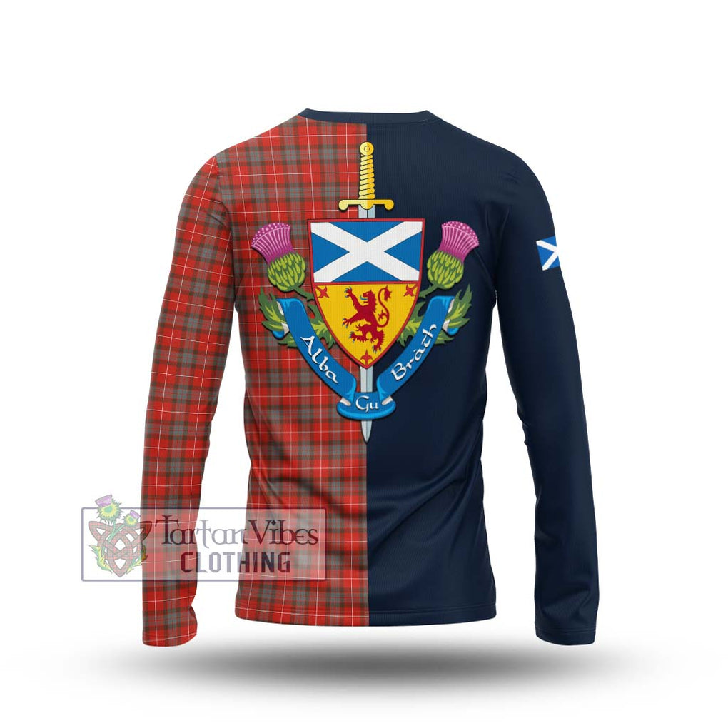 Tartan Vibes Clothing Fraser Weathered Tartan Long Sleeve T-Shirt with Scottish Lion Royal Arm Half Style