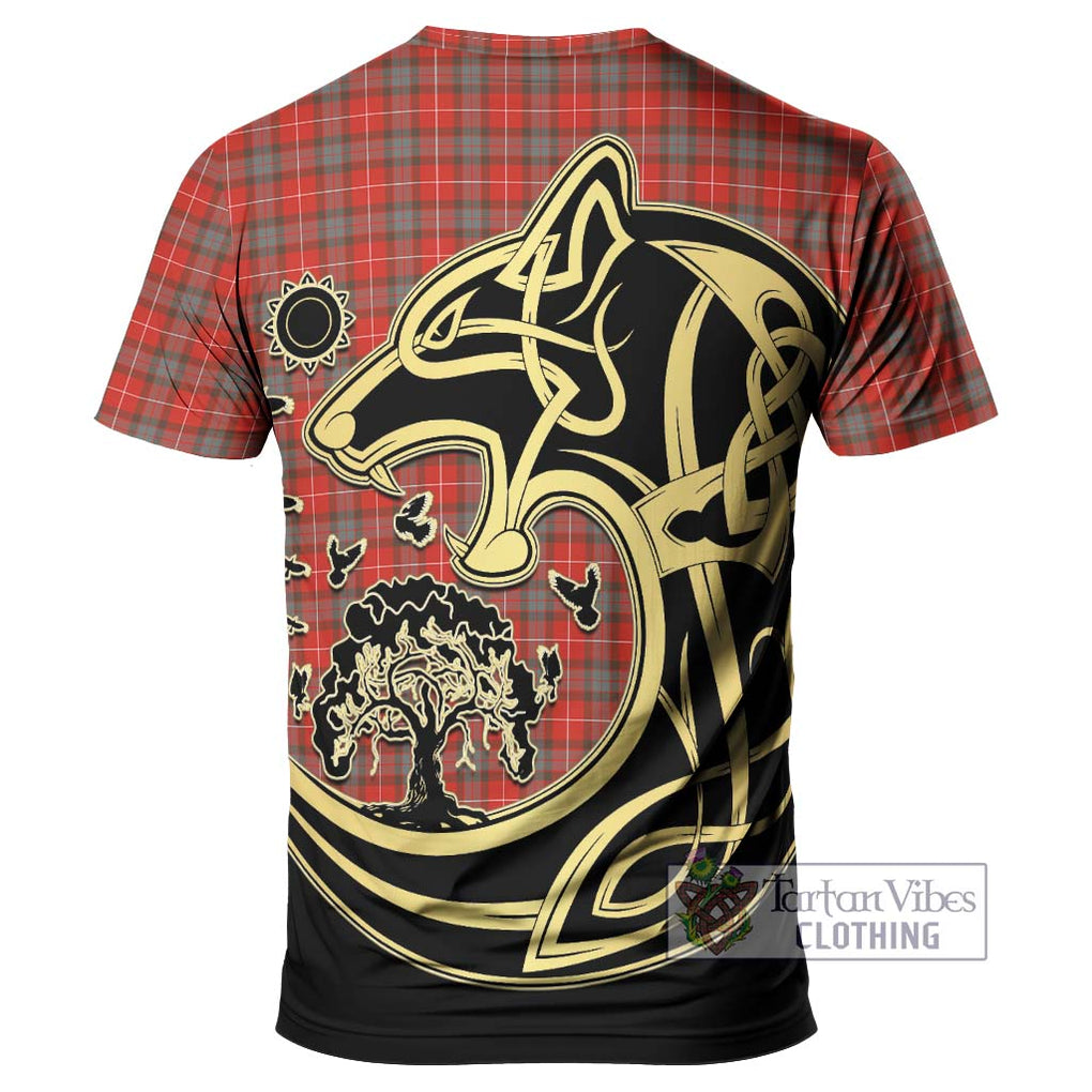 Fraser Weathered Tartan T-Shirt with Family Crest Celtic Wolf Style - Tartan Vibes Clothing