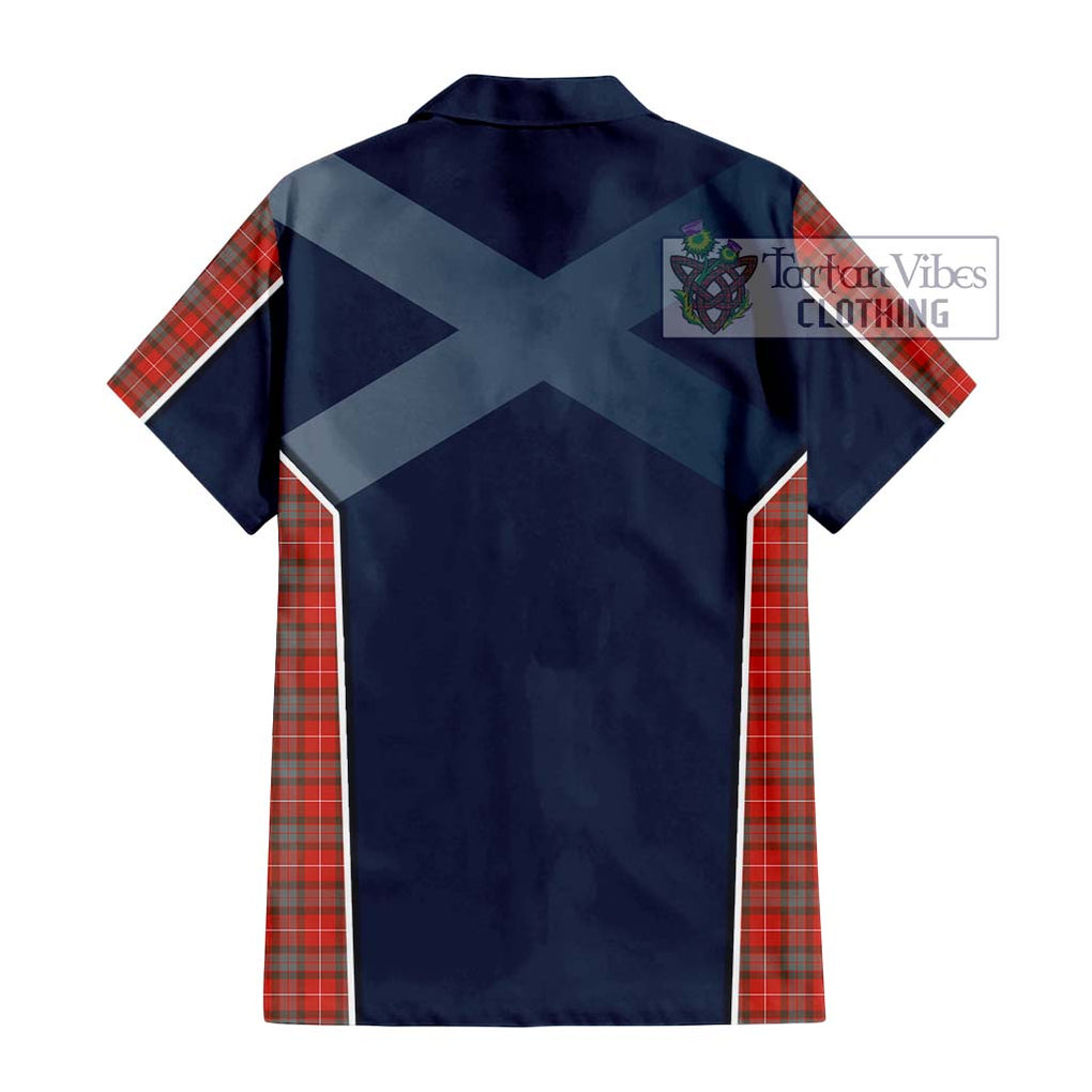 Fraser Weathered Tartan Short Sleeve Button Shirt with Family Crest and Lion Rampant Vibes Sport Style - Tartan Vibes Clothing