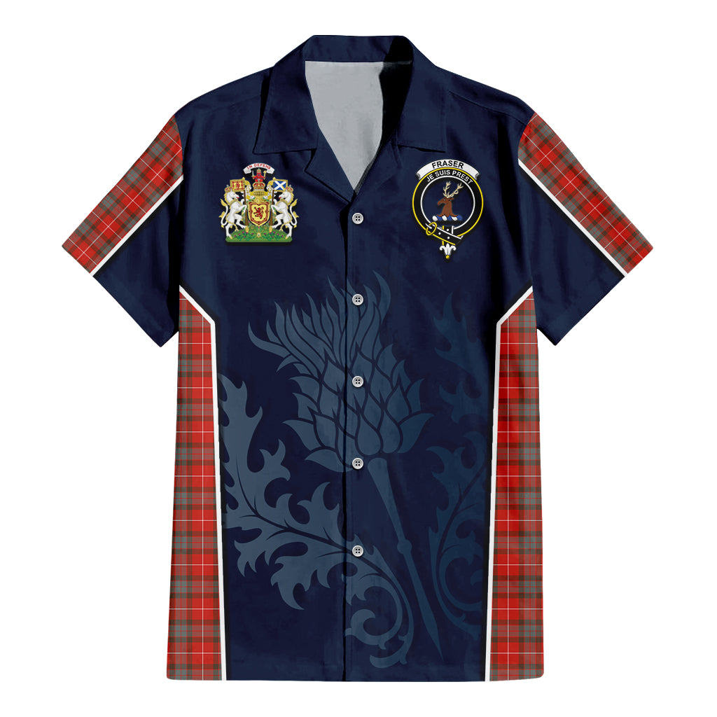 Tartan Vibes Clothing Fraser Weathered Tartan Short Sleeve Button Up Shirt with Family Crest and Scottish Thistle Vibes Sport Style