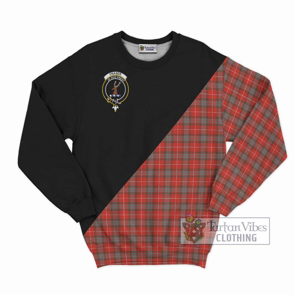 Fraser Weathered Tartan Sweatshirt with Family Crest and Military Logo Style - Tartanvibesclothing Shop