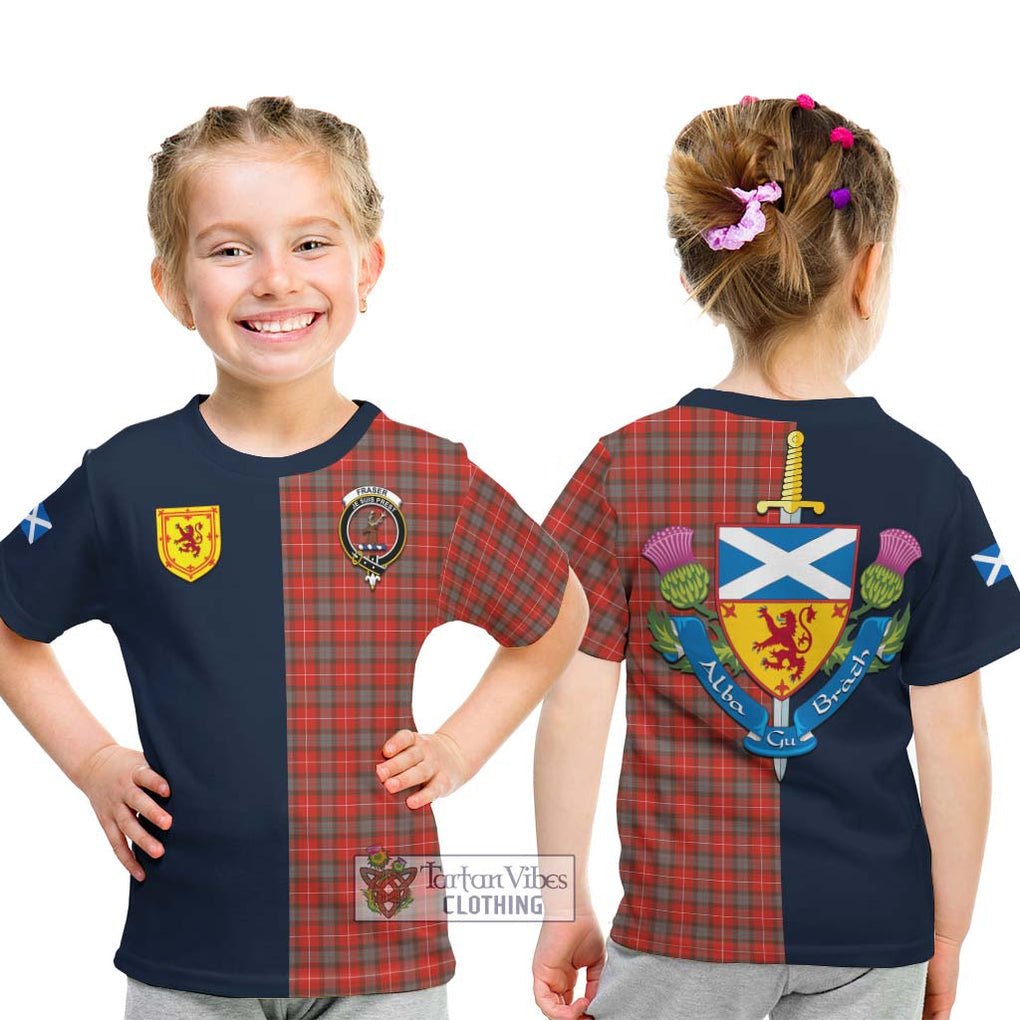 Tartan Vibes Clothing Fraser Weathered Tartan Kid T-Shirt with Scottish Lion Royal Arm Half Style