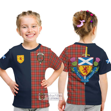 Fraser Weathered Tartan Kid T-Shirt Alba with Scottish Lion Royal Arm Half Style