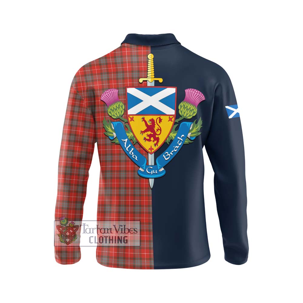 Tartan Vibes Clothing Fraser Weathered Tartan Long Sleeve Polo Shirt with Scottish Lion Royal Arm Half Style