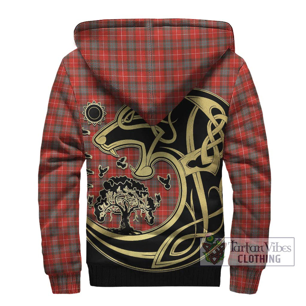 Fraser Weathered Tartan Sherpa Hoodie with Family Crest Celtic Wolf Style - Tartan Vibes Clothing