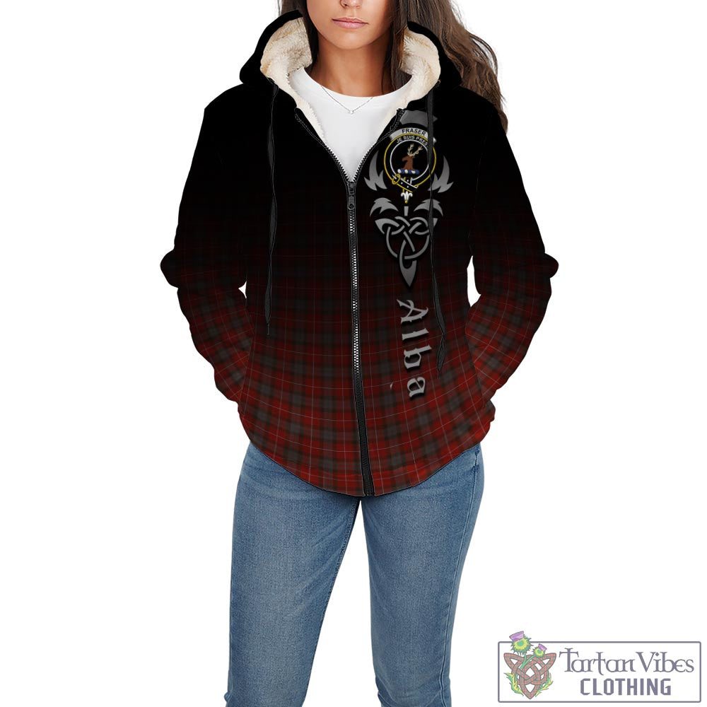 Tartan Vibes Clothing Fraser Weathered Tartan Sherpa Hoodie Featuring Alba Gu Brath Family Crest Celtic Inspired