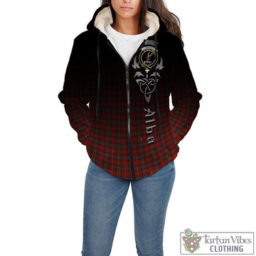 Fraser Weathered Tartan Sherpa Hoodie Featuring Alba Gu Brath Family Crest Celtic Inspired