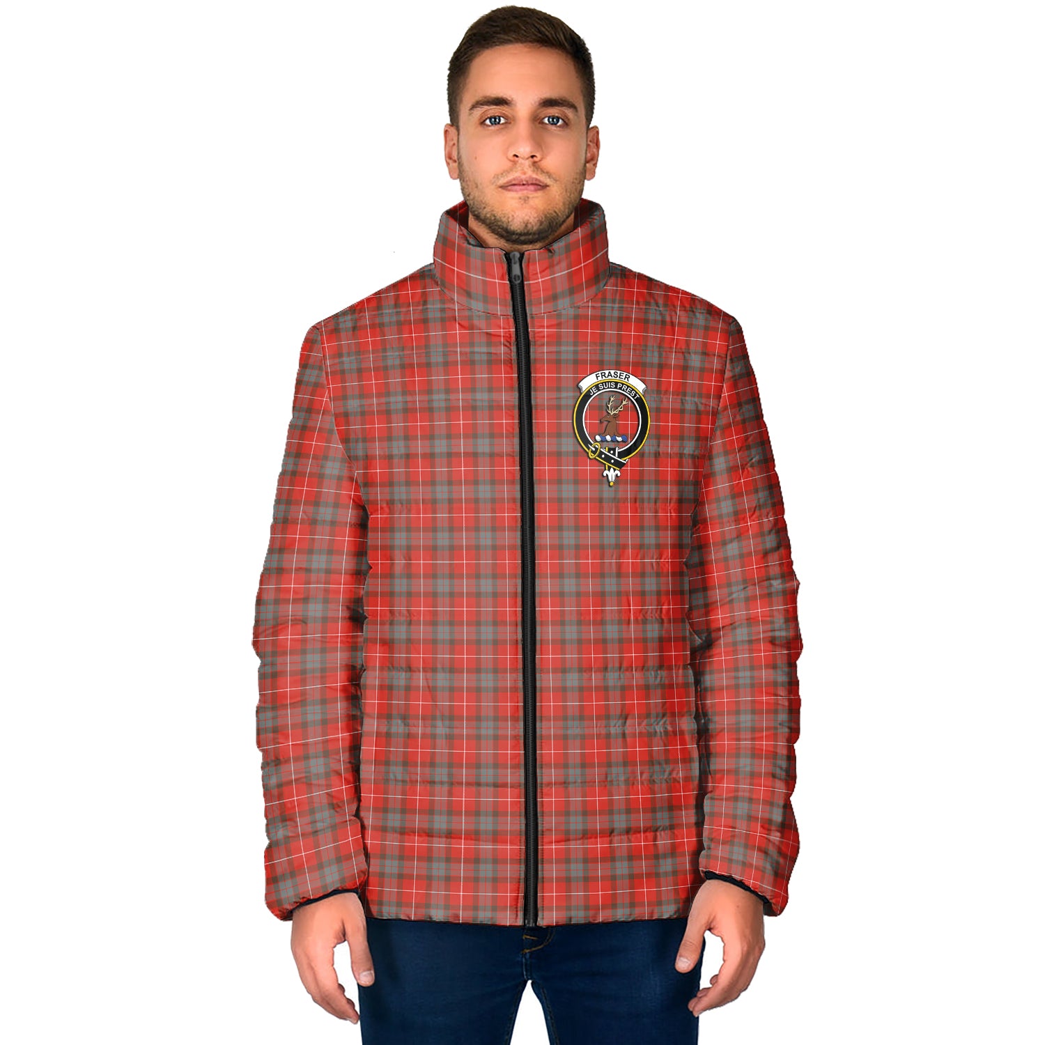 Fraser Weathered Tartan Padded Jacket with Family Crest - Tartan Vibes Clothing