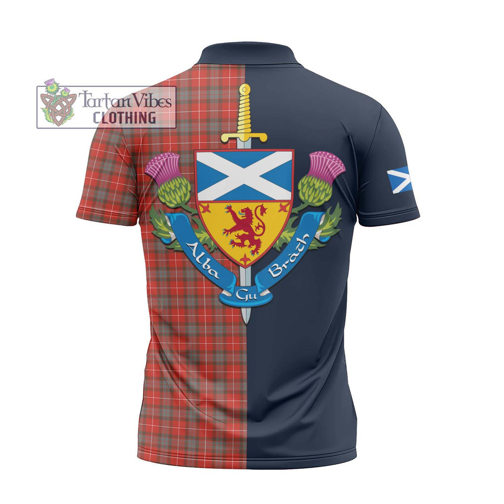 Tartan Vibes Clothing Fraser Weathered Tartan Zipper Polo Shirt with Scottish Lion Royal Arm Half Style