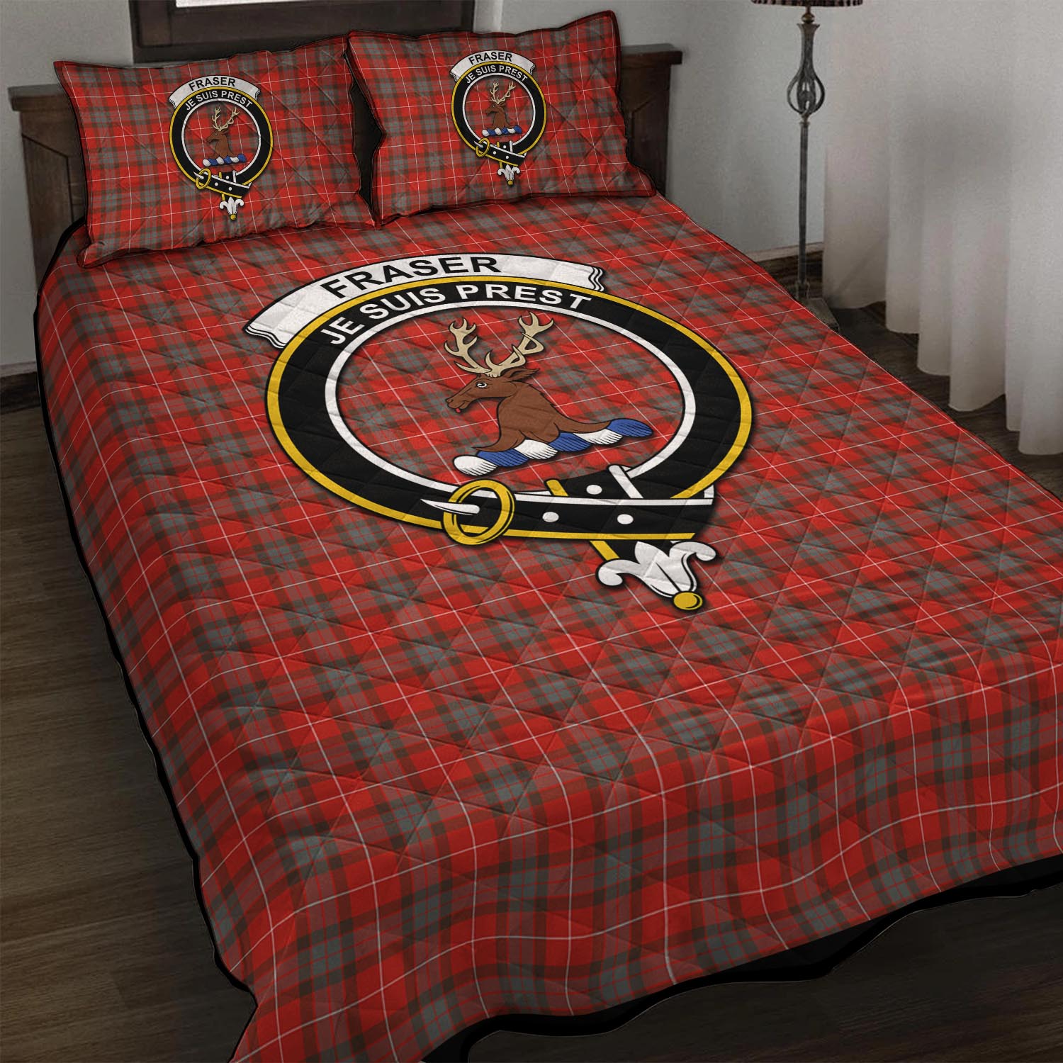 Fraser Weathered Tartan Quilt Bed Set with Family Crest - Tartan Vibes Clothing