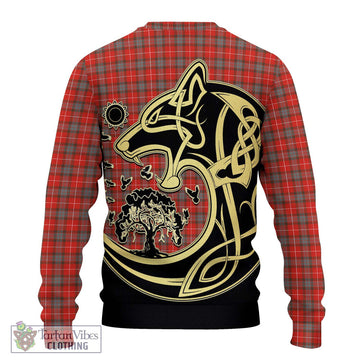 Fraser Weathered Tartan Ugly Sweater with Family Crest Celtic Wolf Style