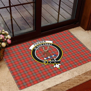 Fraser Weathered Tartan Door Mat with Family Crest