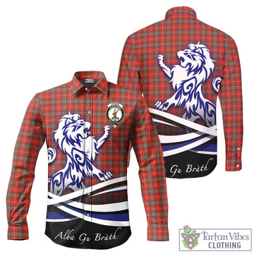 Fraser Weathered Tartan Long Sleeve Button Up Shirt with Alba Gu Brath Regal Lion Emblem