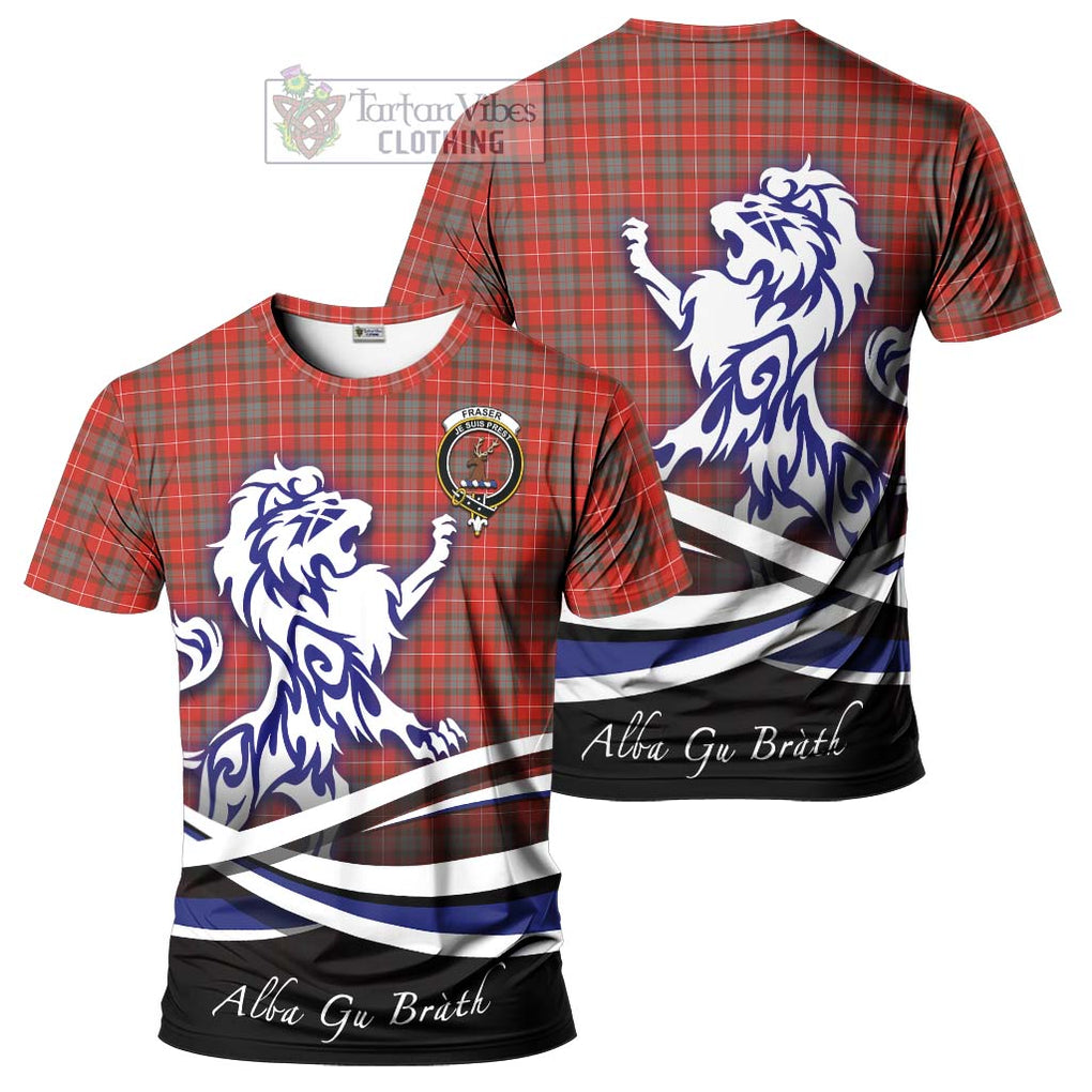 Tartan Vibes Clothing Fraser Weathered Tartan Cotton T-shirt with Alba Gu Brath Regal Lion Emblem