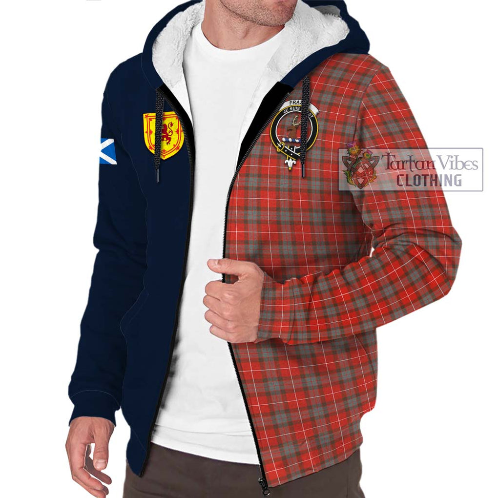 Tartan Vibes Clothing Fraser Weathered Tartan Sherpa Hoodie with Scottish Lion Royal Arm Half Style