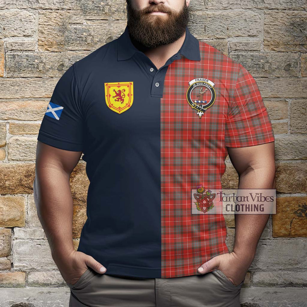 Tartan Vibes Clothing Fraser Weathered Tartan Polo Shirt with Scottish Lion Royal Arm Half Style