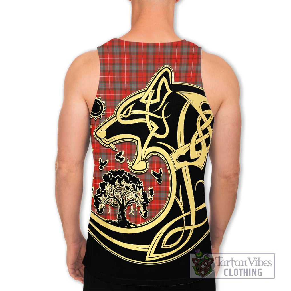 Fraser Weathered Tartan Men's Tank Top with Family Crest Celtic Wolf Style - Tartan Vibes Clothing