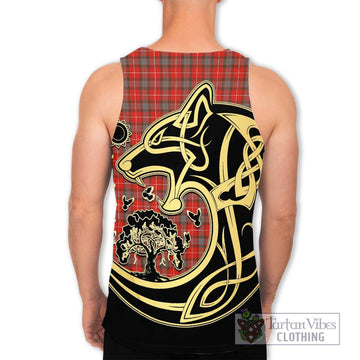 Fraser Weathered Tartan Men's Tank Top with Family Crest Celtic Wolf Style