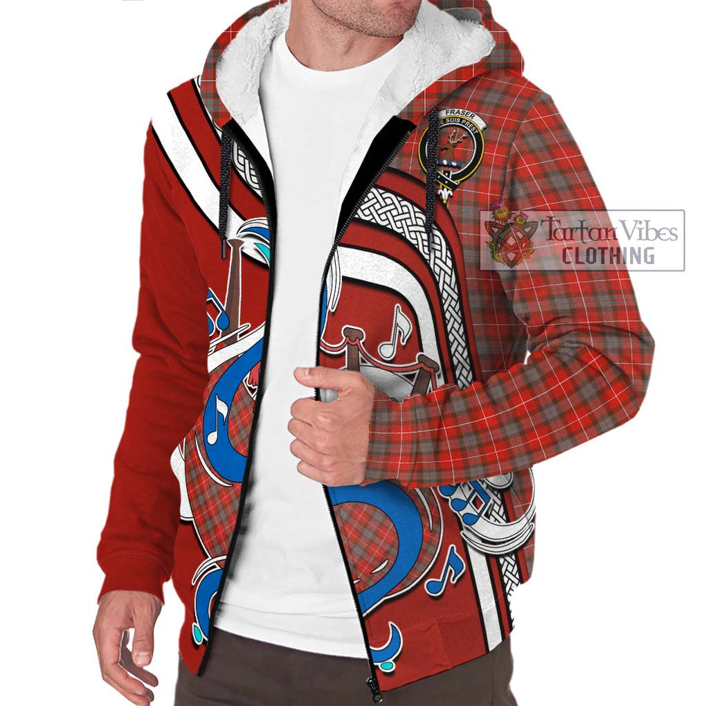 Fraser Weathered Tartan Sherpa Hoodie with Epic Bagpipe Style Unisex - Tartanvibesclothing Shop