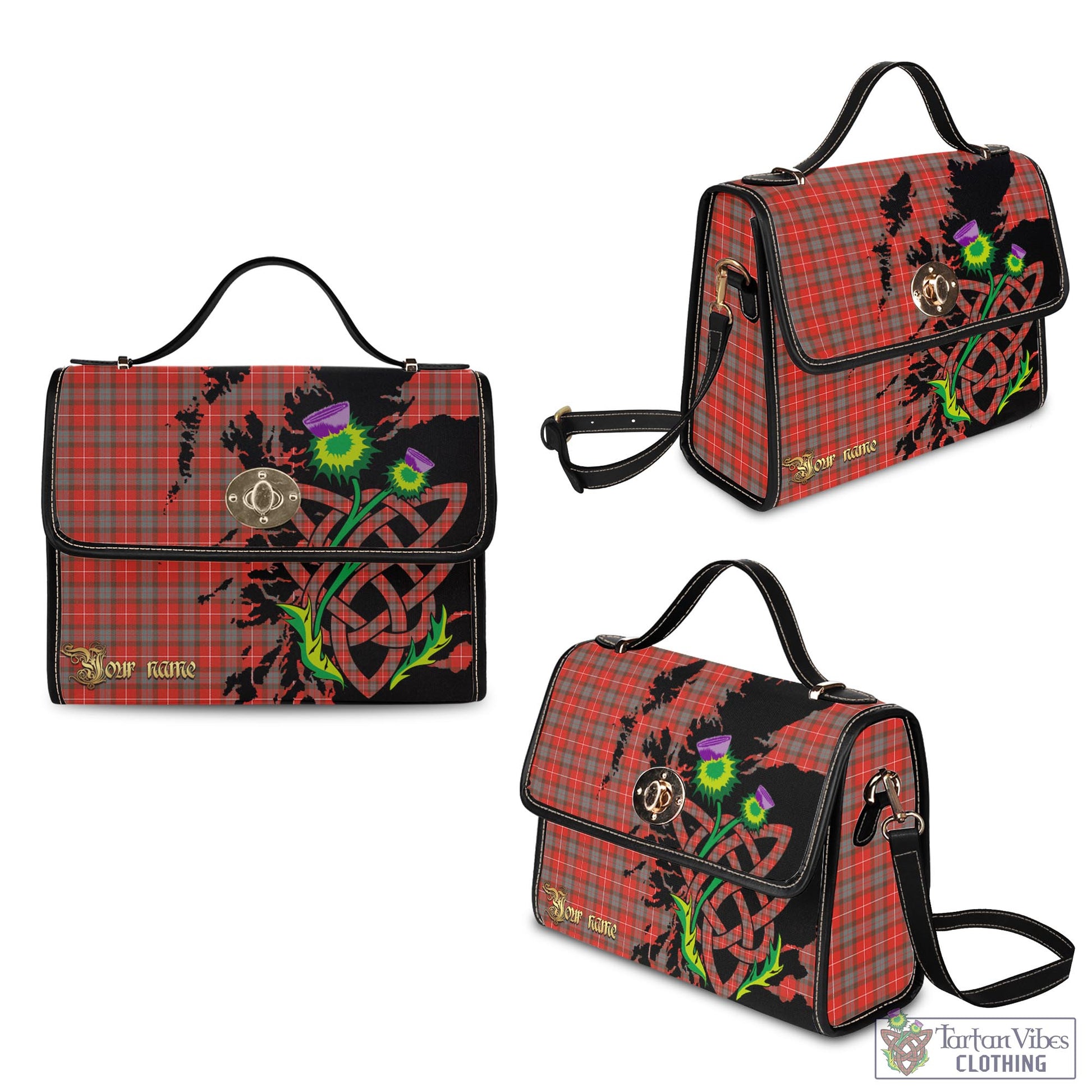 Tartan Vibes Clothing Fraser Weathered Tartan Waterproof Canvas Bag with Scotland Map and Thistle Celtic Accents