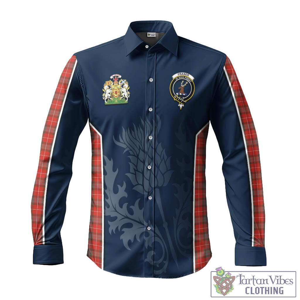 Tartan Vibes Clothing Fraser Weathered Tartan Long Sleeve Button Up Shirt with Family Crest and Scottish Thistle Vibes Sport Style