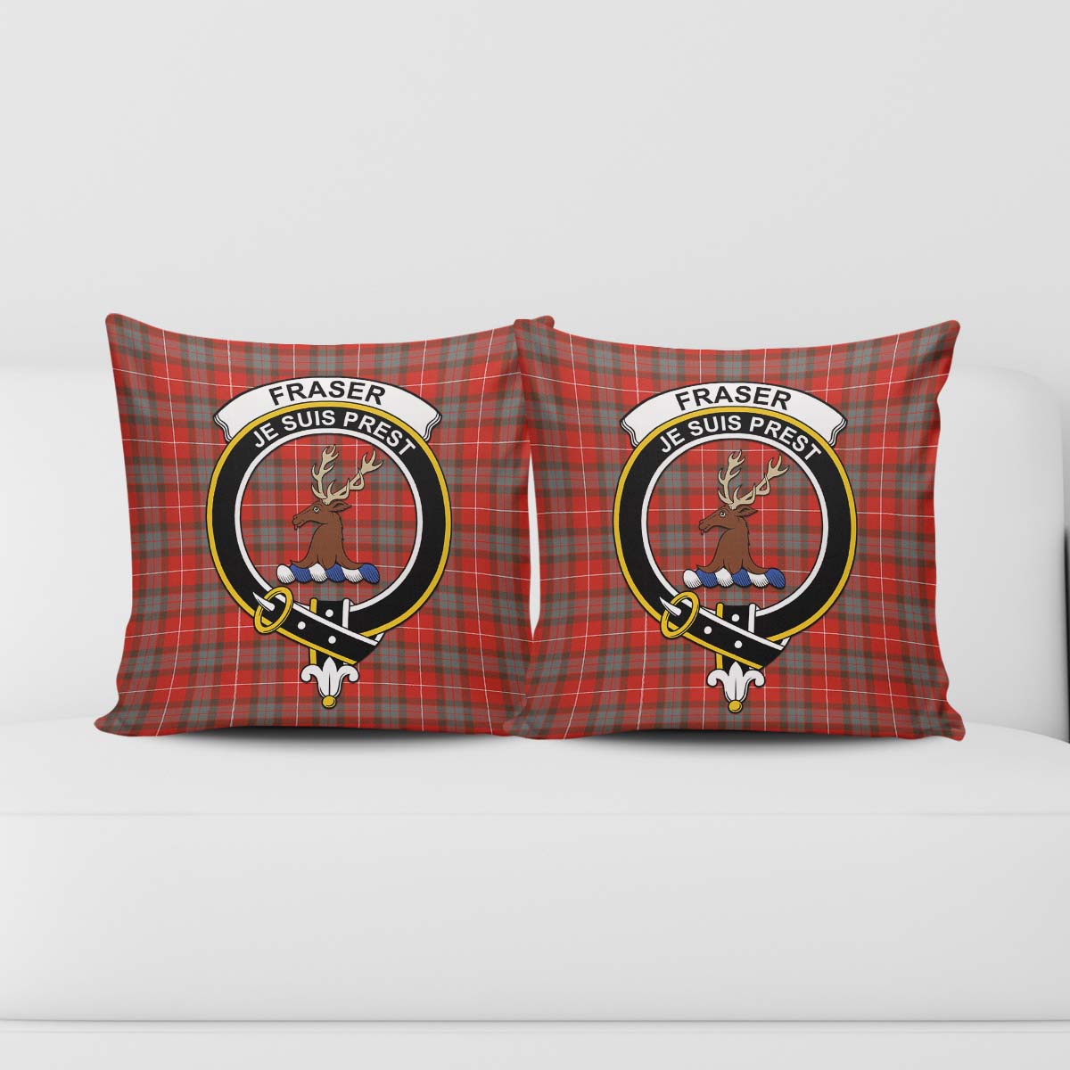 Fraser Weathered Tartan Pillow Cover with Family Crest - Tartanvibesclothing