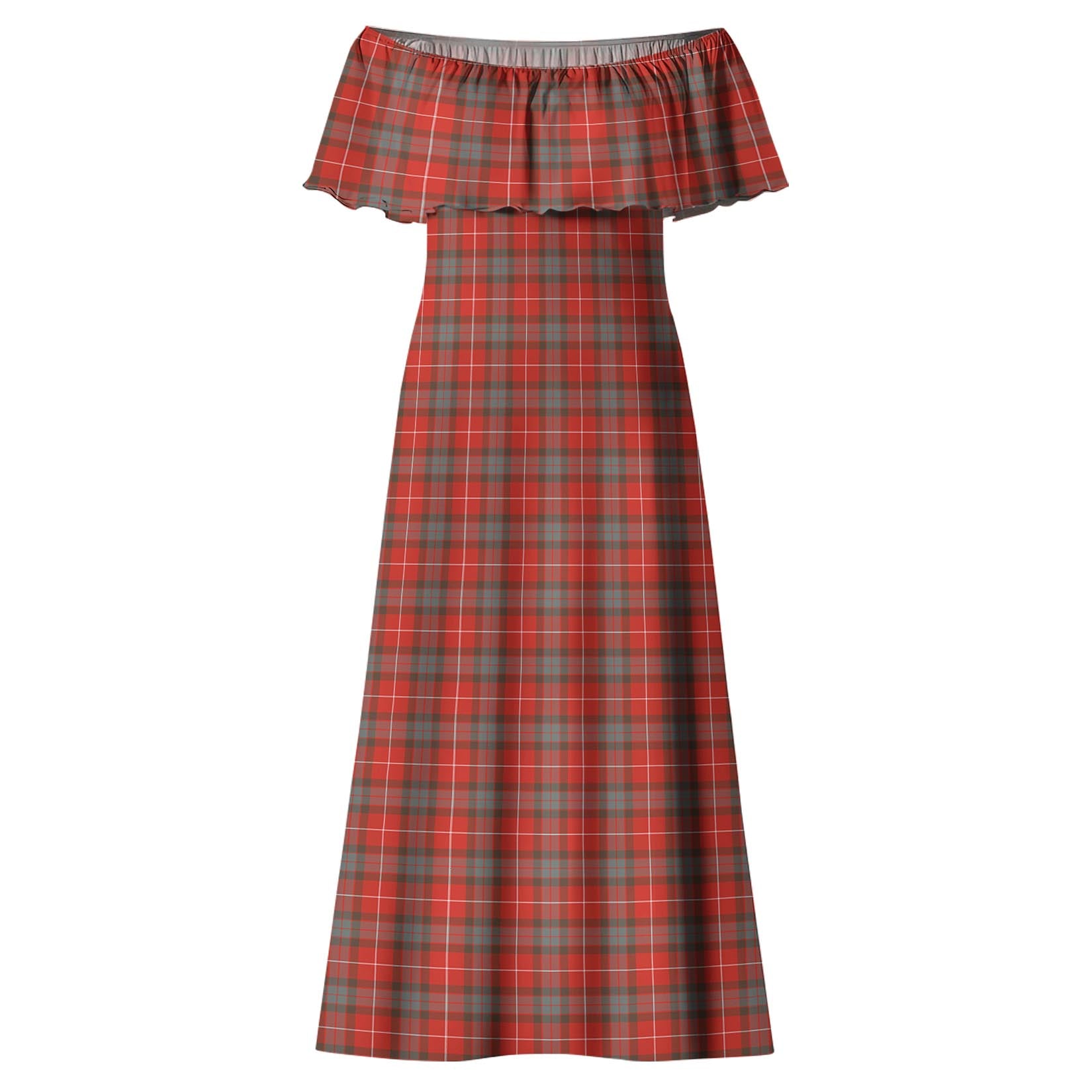 Fraser Weathered Tartan Off Shoulder Long Dress - Tartanvibesclothing