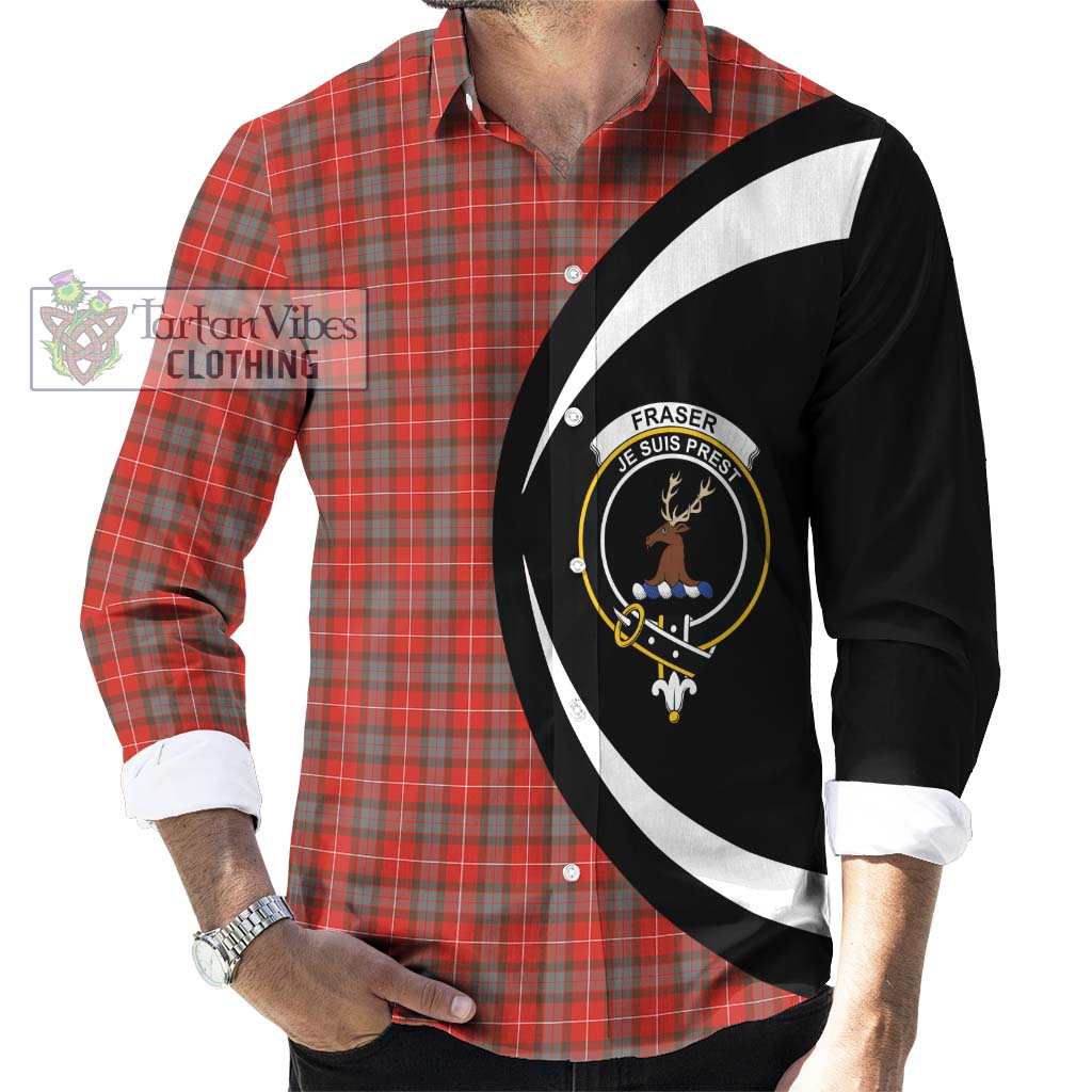 Fraser Weathered Tartan Long Sleeve Button Up with Family Crest Circle Style - Tartan Vibes Clothing