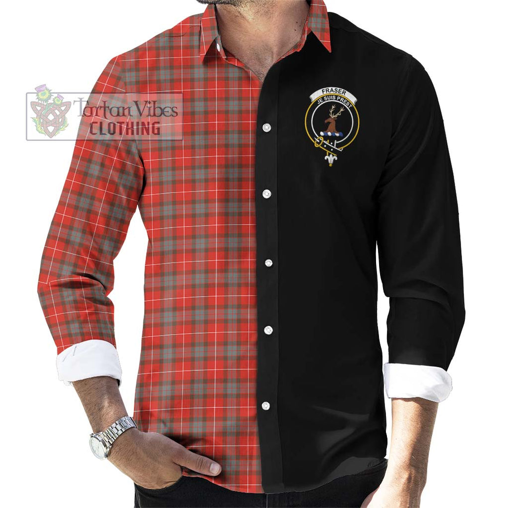 Fraser Weathered Tartan Long Sleeve Button Shirt with Family Crest and Half Of Me Style - Tartanvibesclothing Shop