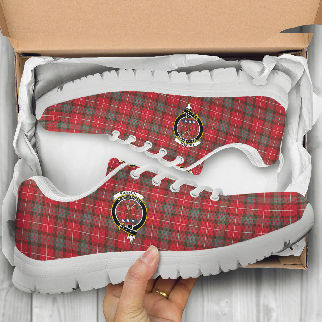 Fraser Weathered Tartan Sneakers with Family Crest - Tartan Vibes Clothing