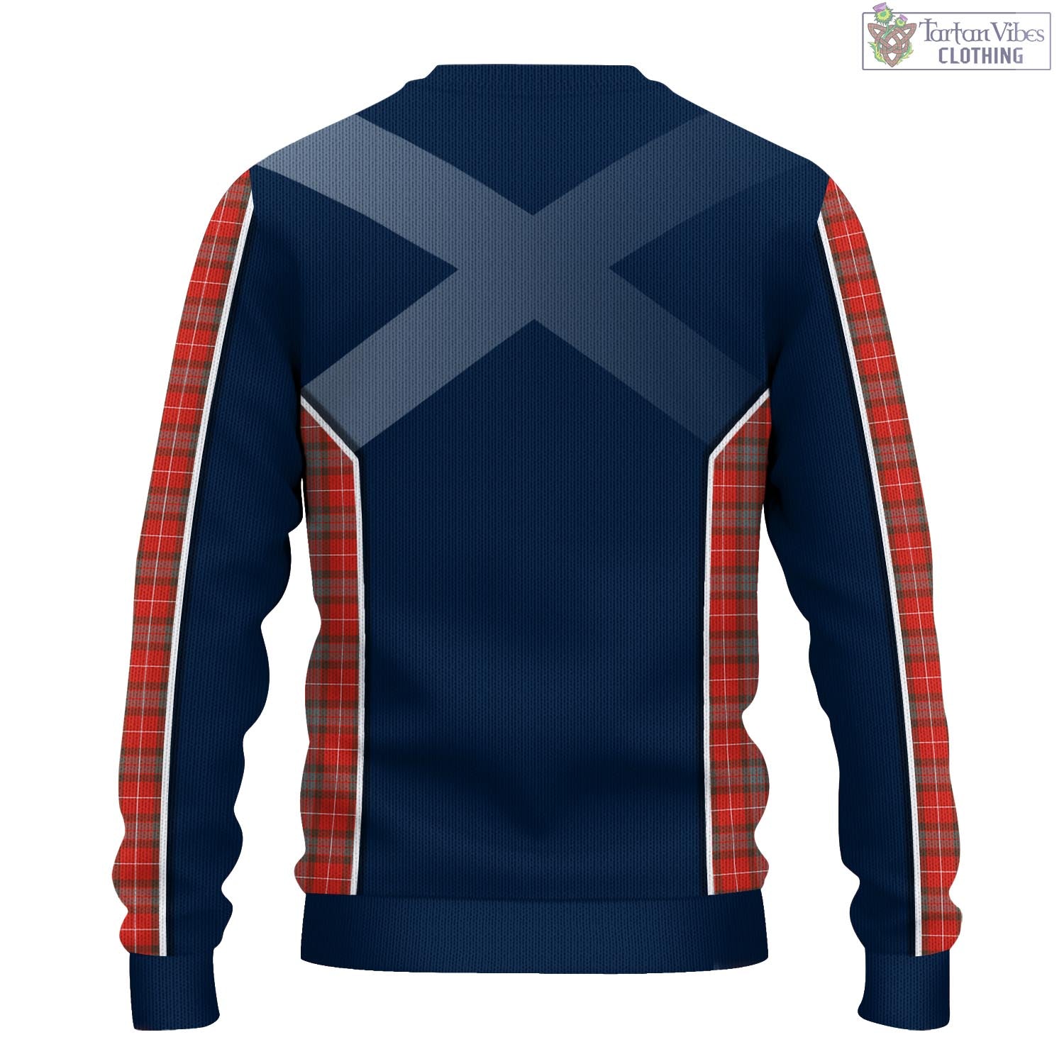 Tartan Vibes Clothing Fraser Weathered Tartan Knitted Sweatshirt with Family Crest and Scottish Thistle Vibes Sport Style