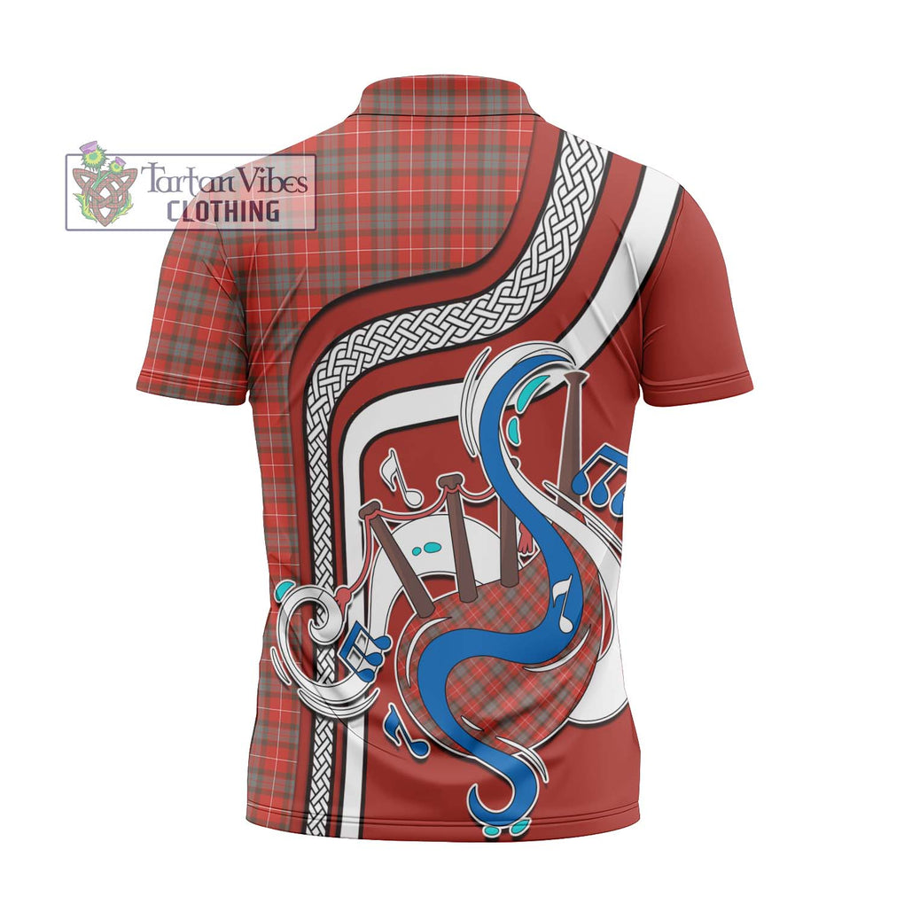 Fraser Weathered Tartan Zipper Polo Shirt with Epic Bagpipe Style - Tartanvibesclothing Shop