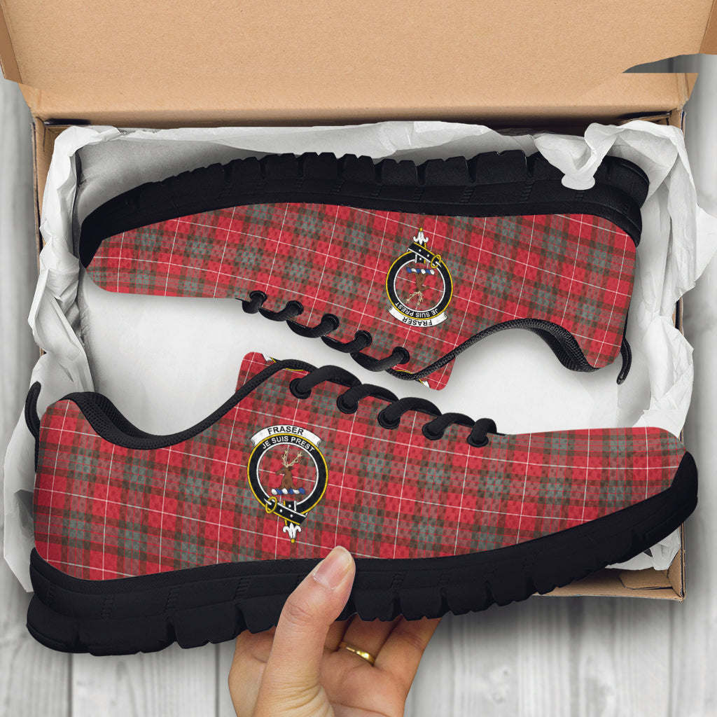 Fraser Weathered Tartan Sneakers with Family Crest - Tartan Vibes Clothing