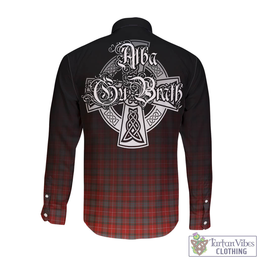 Tartan Vibes Clothing Fraser Weathered Tartan Long Sleeve Button Up Featuring Alba Gu Brath Family Crest Celtic Inspired