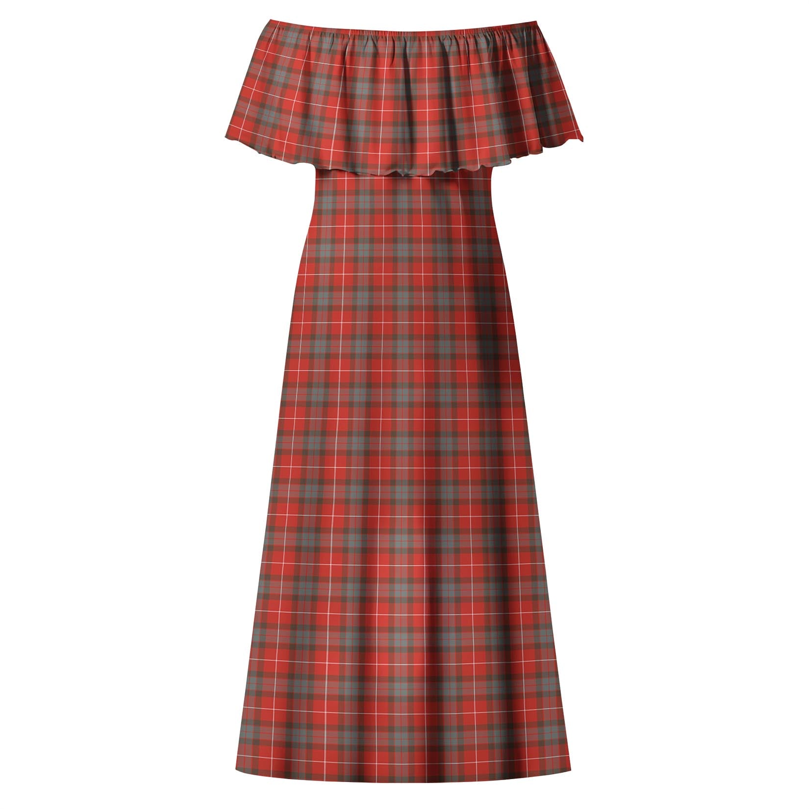 Fraser Weathered Tartan Off Shoulder Long Dress - Tartanvibesclothing