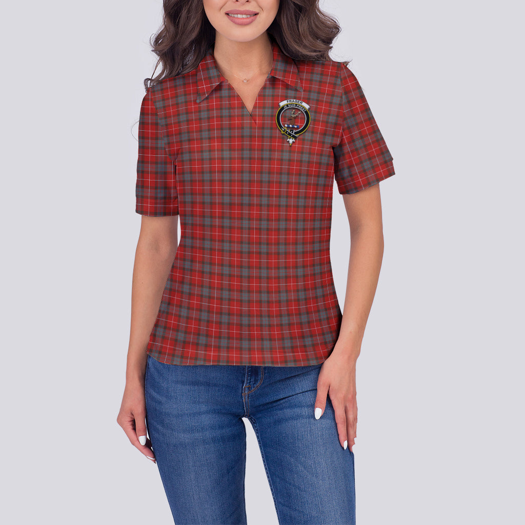 Fraser Weathered Tartan Polo Shirt with Family Crest For Women - Tartan Vibes Clothing