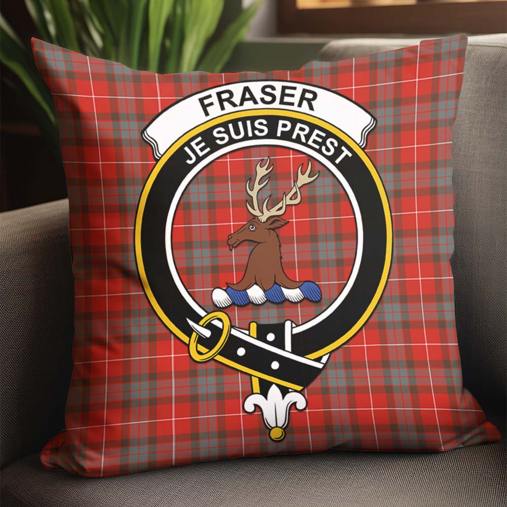 Fraser Weathered Tartan Pillow Cover with Family Crest - Tartanvibesclothing