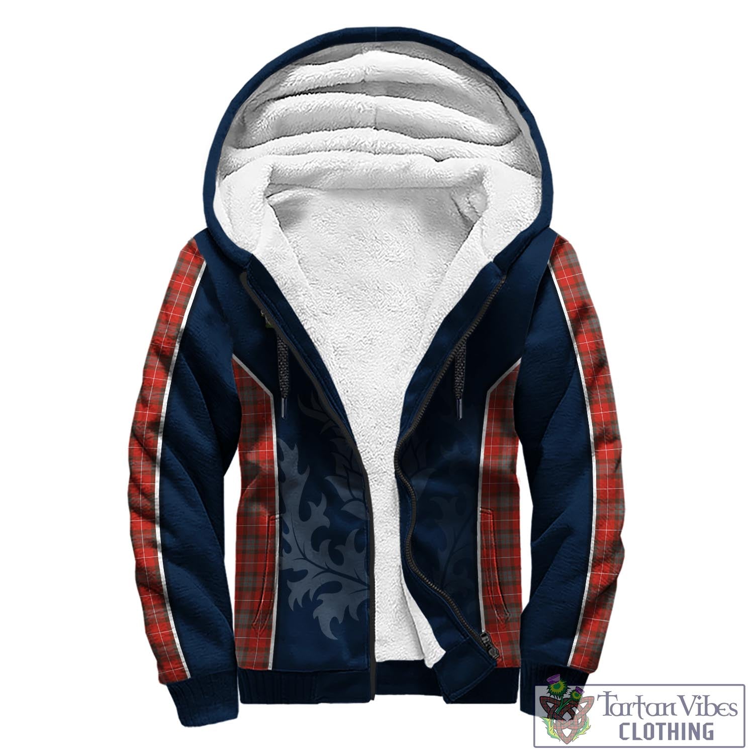 Tartan Vibes Clothing Fraser Weathered Tartan Sherpa Hoodie with Family Crest and Scottish Thistle Vibes Sport Style