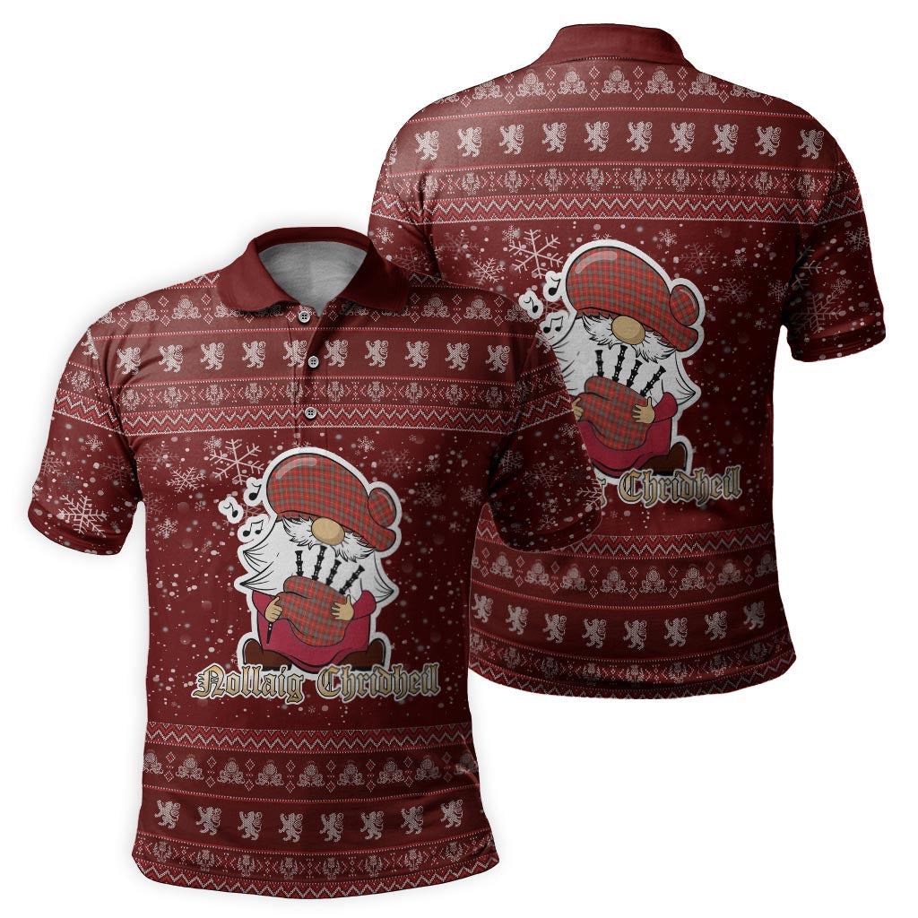 Fraser Weathered Clan Christmas Family Polo Shirt with Funny Gnome Playing Bagpipes - Tartanvibesclothing