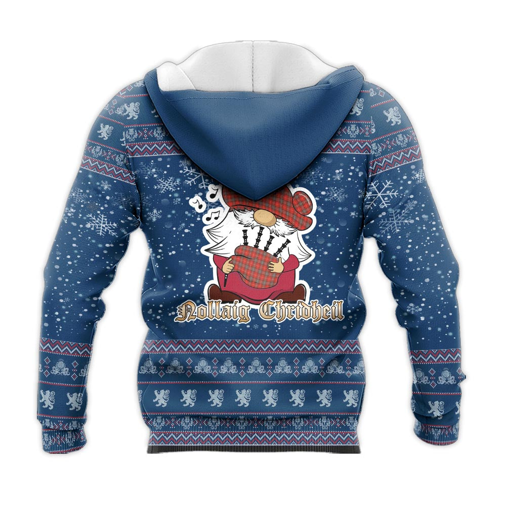 Fraser Weathered Clan Christmas Knitted Hoodie with Funny Gnome Playing Bagpipes - Tartanvibesclothing
